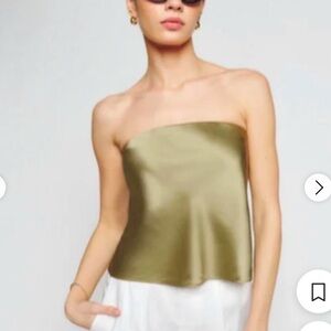 Reformation Green Satin Crop Tube Top Size Small Perfect Condition